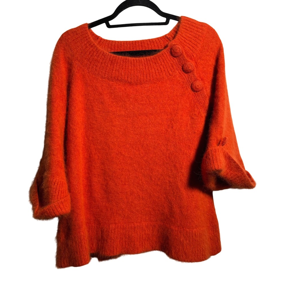 Christiane Celle Calypso Orange Angora Nylon 3/4 Sleeve Sweater‎ Womens M Bright